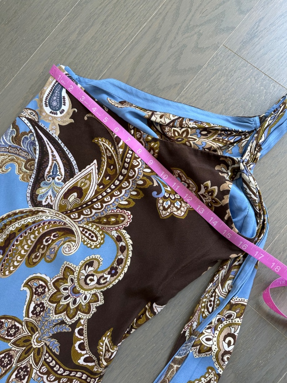 HEMANT & NANDITA One-Shoulder Paisley Maxi Dress in Light Blue and Brown - Picture 8 of 10